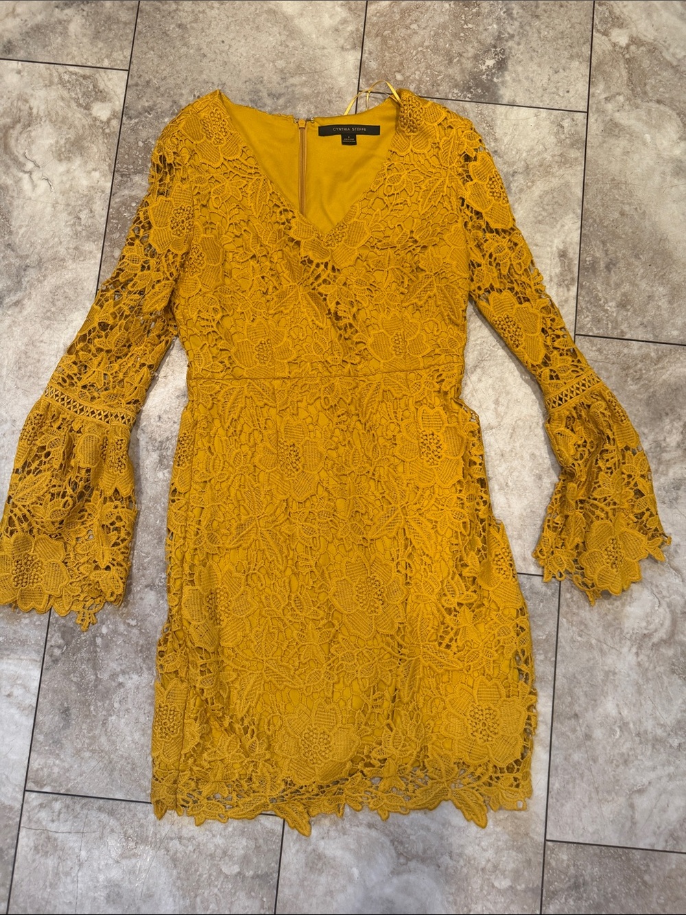 Cynthia Steffe Mustard Floral Lace Mini Dress - Picture 1 of 8